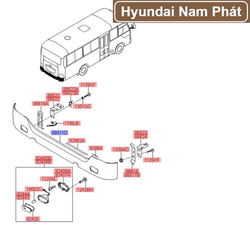 Cản sau xe khách Hyundai County 29 chỗ